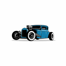 Vector Illustration Of Classic Hot Rod, Isolated On The White Background	
