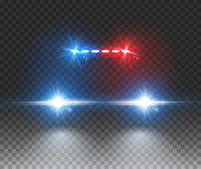 Police Car Light Siren In Night On Transparent. Patrol Cop Emergency Police Car Flasher
