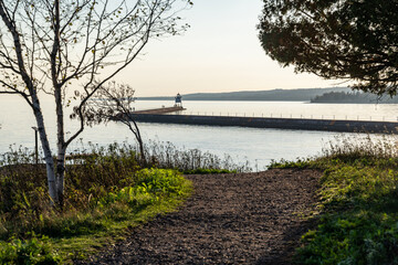 Two Harbors, Minnesota  lighthouse, as seen from the shores of Lake Superior