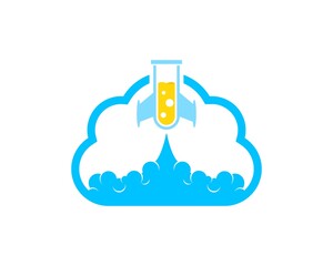 Sticker - Simple cloud with laboratory rocket gliding inside