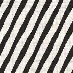 Wall Mural - Seamless black white woven cloth stripe linen texture. Two tone monochrome pattern background. Modern textile weave effect. Masculine broken line repeat jpg print. 