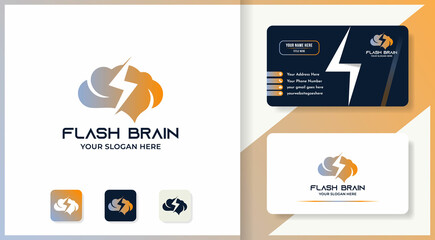 lightning brain or electric symbol brain logo and business card design