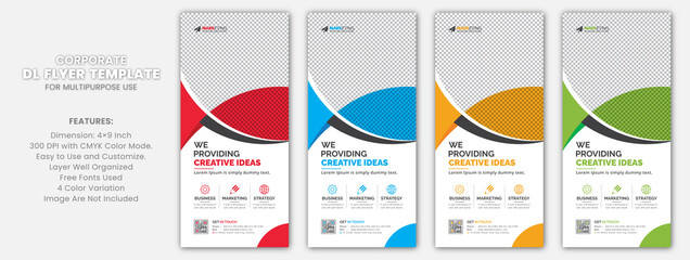 Wall Mural - Modern Business Corporate DL Flyer Rack Card Template Unique Design for Office, Company, and Multipurpose Use with Creative Shapes and Idea