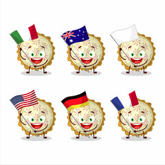 Wall Mural - Lemon meringue pie cartoon character bring the flags of various countries