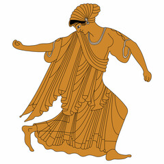 Dancing or running ancient Greek woman. Vase painting style.