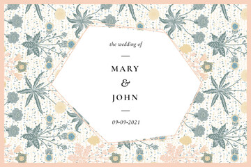 Wall Mural - william morris patterned wedding invitation template vector