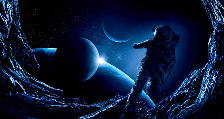 Canvas Print - astronaut at spacewalk . mixed media