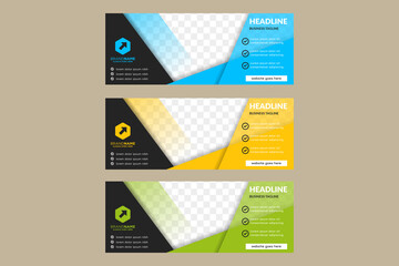 Wall Mural - Template set of web banners standard size with a place for images or photo collage. Design abstract geometric background bright and flat colors show. Horizontal mock up. Vector illustration
