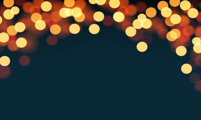 Wall Mural - Realistic bokeh blur yellow orange light on dark blue night with blank space abstract background vector