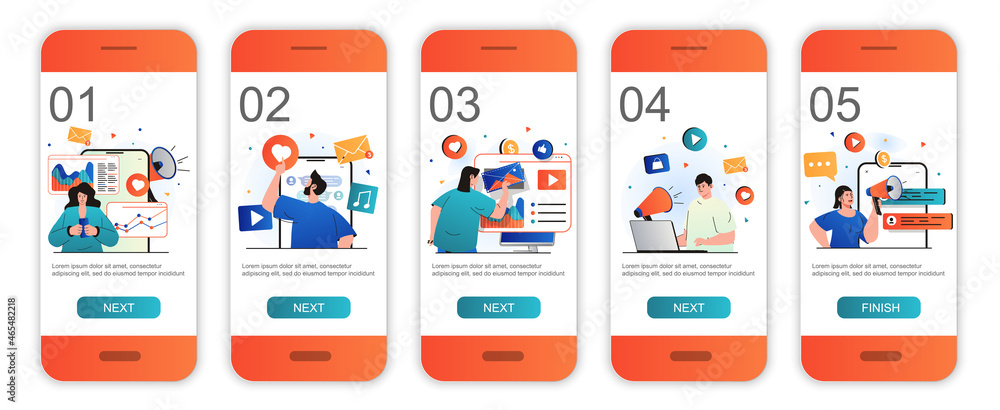 Digital marketing concept onboarding screens for mobile app templates ...