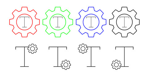 Format, type, text vector icon in gear set illustration for ui and ux, website or mobile application