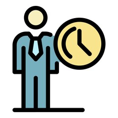 Wall Mural - Man and clock icon. Outline man and clock vector icon color flat isolated