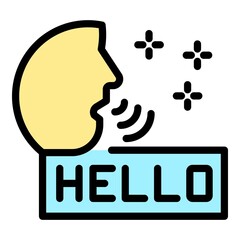 Canvas Print - Person says hello icon. Outline person says hello vector icon color flat isolated
