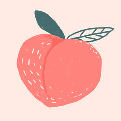 Poster - Fruit peach doodle drawing vector