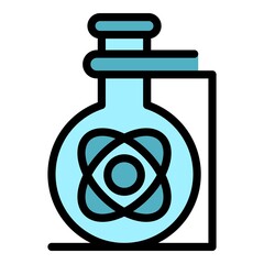 Wall Mural - Flask with atom icon. Outline flask with atom vector icon color flat isolated