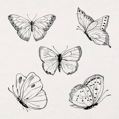Wall Mural - ink line butterfly sticker illustration vector set