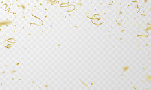 Celebration Background Template With Confetti And Gold Ribbons. Luxury Greeting Rich Card.