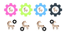 Zebra, Animal, Zoo Vector Icon In Gear Set Illustration For Ui And Ux, Website Or Mobile Application