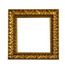 Wooden gilded vintage picture frame on white background isolated