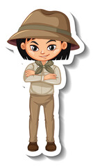 Poster - Girl in safari outfit cartoon character sticker