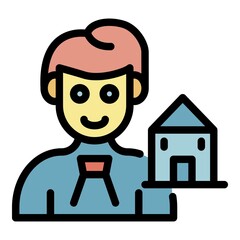Sticker - House selling agent icon. Outline house selling agent vector icon color flat isolated