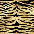 Gold Tiger seamless pattern. Vector golden wild animal skin textured background, black stripes on yellow shiny foil background luxury print. Abstract jungle safari texture for wallpapers, design