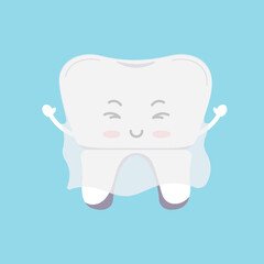 Wall Mural - Cute tooth crown in ghost costume icon isolated on background. White smilling tooth in Halloween carnival costume - dental character for dentist halloween card. Flat cartoon vector illustration.