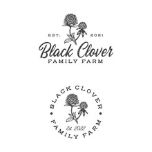 Vintage Hand Drawn Black Clover Logo Design Template