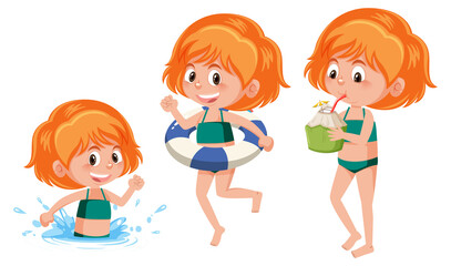 Poster - Cartoon character of a girl with different poses