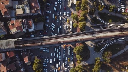 Wall Mural - An aerial beautiful view of busy street, boats parking high traffic