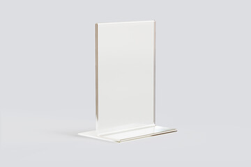 Wall Mural - Empty blank transparent flyer stand Mock up isolated on a grey background. 3d rendering.