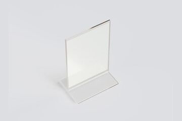 Wall Mural - Empty blank transparent flyer stand Mock up isolated on a grey background. 3d rendering.