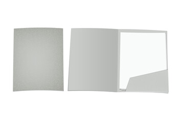 Wall Mural - Empty blank cardboard paper open folder with letterheads inside. Front cover and opened with paper inside. Mock up isolated on a white background. 3d rendering.