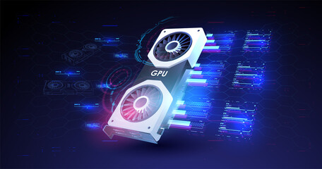 Wall Mural - Video Graphics Card for cryptocurrency mining or gaming. GPU Graphic card illustration on geometric background.