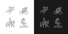 Adaptive Sports Linear Icons Set For Dark And Light Mode. Equestrian And Athletic Sports. Prosthetic Sportsman. Customizable Thin Line Symbols. Isolated Vector Outline Illustrations. Editable Stroke