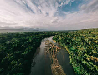 Poster - Aerial view of the river and the Amazona Rainforest in Tena, Ecuador