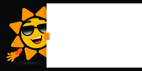 sunshine with sunglasses, empty banner, vector illustration 