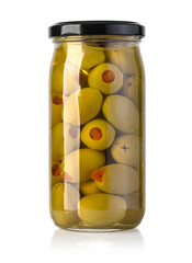 Wall Mural - green olives preserved in a glass jar