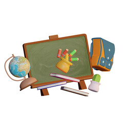 3d school supplies illustration with back to school theme