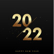 © Azad Mammedli - 2022 Happy New Year poster with golden numbers on black background. Vector