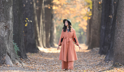 autumn portrait of asian fashion model on outdoor