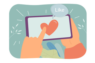 Wall Mural - like notification appearing on smartphone display. communication in social networks flat vector illu