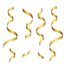 Gold Streamers Set. Golden Serpentine Ribbons, Isolated On Transparent Background. Decoration For Party, Birthday Celebrate Or Christmas Carnival, New Year Gift. Festival Decor. Vector Illustration