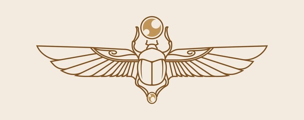 Wall Mural - egyptian sacred Scarab wall art design. beetle with wings Vector illustration logo, personifying the god Khepri. Symbol of the ancient Egyptians