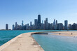 Chicago Skyline seen from a Curving Walkway at North Avenue Beach along Lake Michigan during the Summer