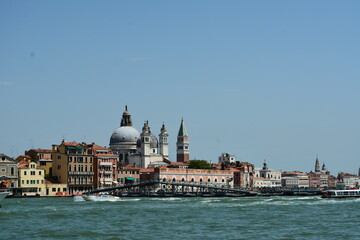 Panorama view of the city of Venice, Italy on a sunny summer day - medieval architecture and modern travel combined