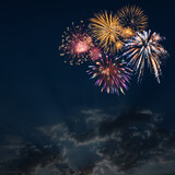 Fototapeta Panele - Holiday background  with fireworks in sky