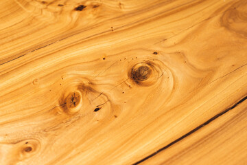 Wall Mural - Style wooden countertop slab, saw cut wood treated with varnish close-up on black. Isolate. 