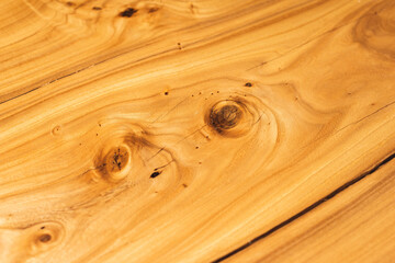 Style wooden countertop slab, saw cut wood treated with varnish close-up on black. Isolate. 