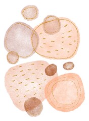 set of types of abstract pink beige forms with glitter, luxury interior decoration, abstract minimalistic watercolor painting with circles and scratches for scrapbooking, creative illustration  